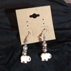 Delicate white coral elephant handmade earrings